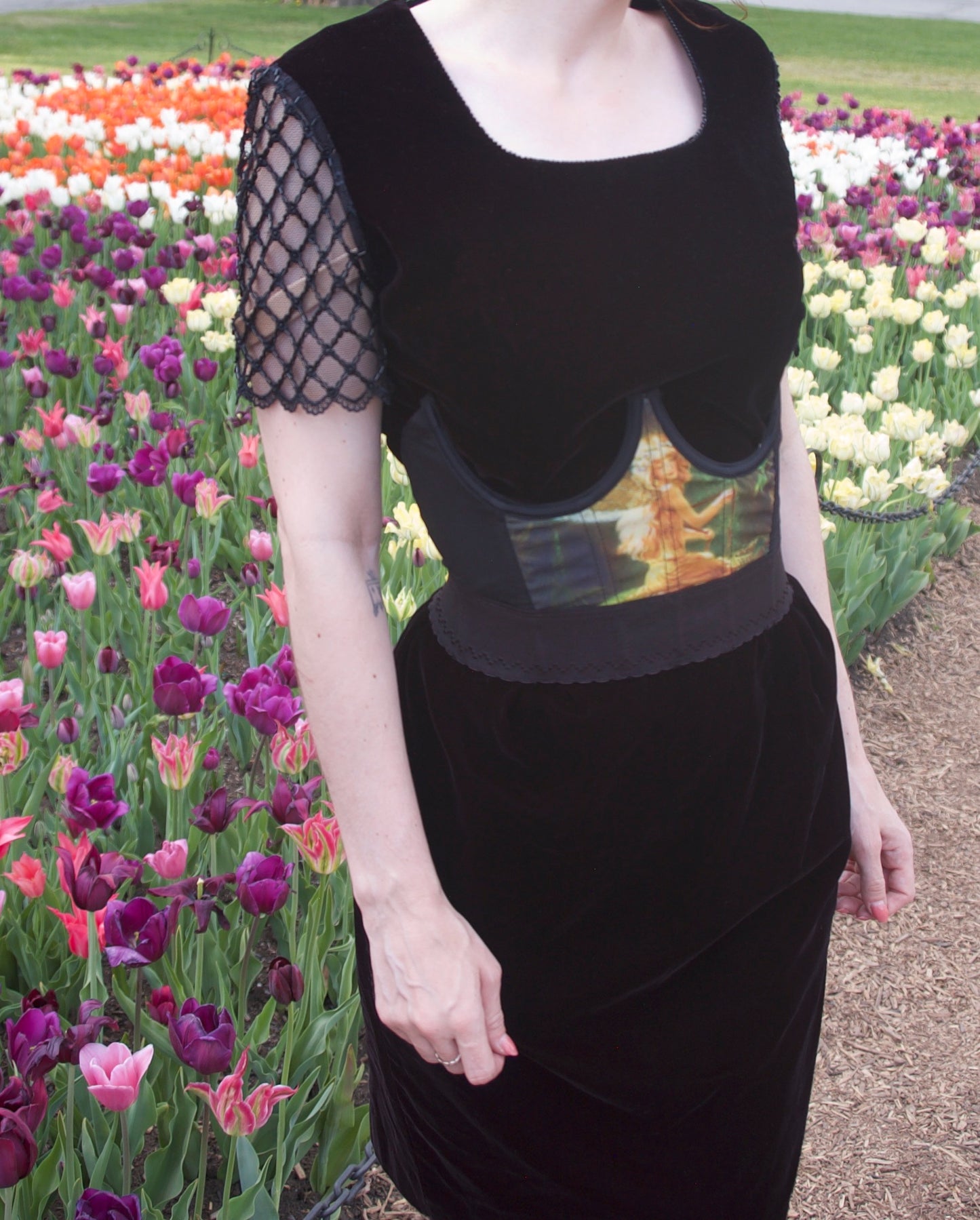 Velvet Dress with Beaded Sleeve Detail